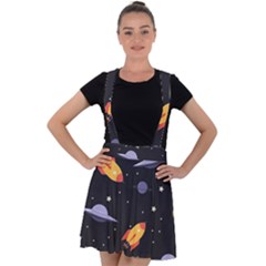 Cosmos Rockets Spaceships Ufos Velvet Suspender Skater Skirt by pakminggu