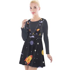 Cosmos Rockets Spaceships Ufos Plunge Pinafore Velour Dress by pakminggu