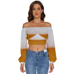 Beer Foam Bubbles Alcohol Glass Long Sleeve Crinkled Weave Crop Top by pakminggu