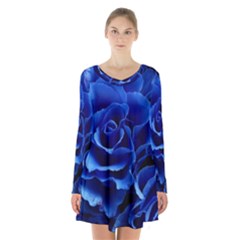 Roses Flowers Plant Romance Long Sleeve Velvet V-neck Dress by pakminggu