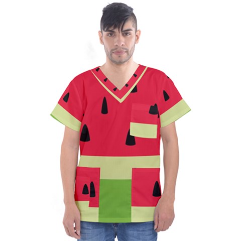 Watermelon Fruit Food Healthy Vitamins Nutrition Men s V-neck Scrub Top by pakminggu