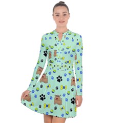 Dog Pattern Seamless Blue Background Scrapbooking Long Sleeve Panel Dress by pakminggu