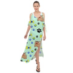 Dog Pattern Seamless Blue Background Scrapbooking Maxi Chiffon Cover Up Dress by pakminggu