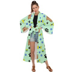 Dog Pattern Seamless Blue Background Scrapbooking Maxi Kimono by pakminggu