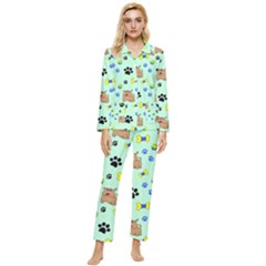 Dog Pattern Seamless Blue Background Scrapbooking Womens  Long Sleeve Velvet Pocket Pajamas Set by pakminggu