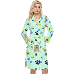 Dog Pattern Seamless Blue Background Scrapbooking Long Sleeve Velvet Robe by pakminggu