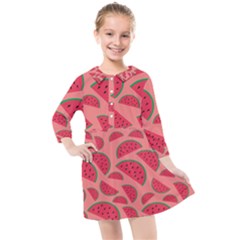 Watermelon Red Food Fruit Healthy Summer Fresh Kids  Quarter Sleeve Shirt Dress by pakminggu