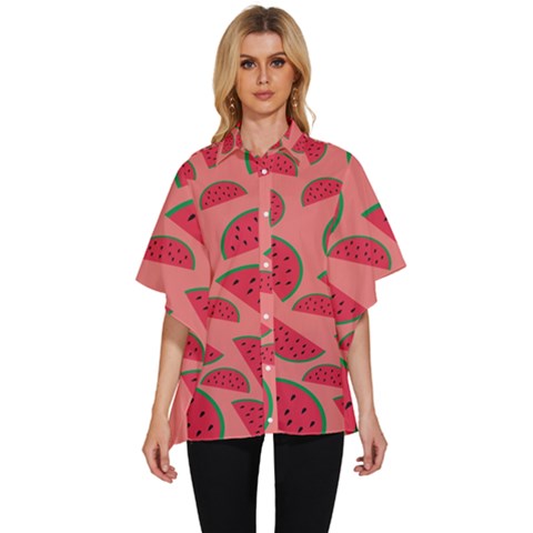 Watermelon Red Food Fruit Healthy Summer Fresh Women s Batwing Button Up Shirt by pakminggu