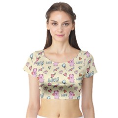 Pig Animal Love Romance Seamless Texture Pattern Short Sleeve Crop Top by pakminggu