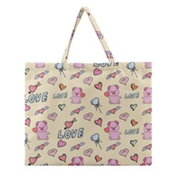 Pig Animal Love Romance Seamless Texture Pattern Zipper Large Tote Bag by pakminggu