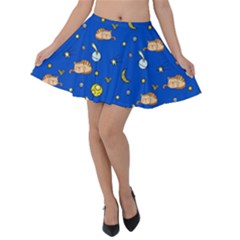 Cat Animals Sleep Stars Seamless Background Velvet Skater Skirt by pakminggu