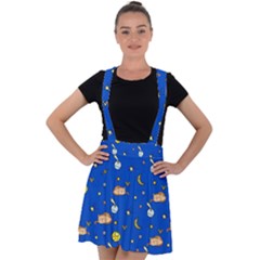 Cat Animals Sleep Stars Seamless Background Velvet Suspender Skater Skirt by pakminggu