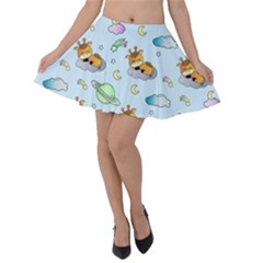 Pattern Giraffe Animal Seamless Scrapbooking Blue Velvet Skater Skirt by pakminggu