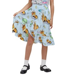 Pattern Giraffe Animal Seamless Scrapbooking Blue Kids  Ruffle Flared Wrap Midi Skirt by pakminggu