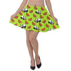 Watermelon Panda Background Wallpaper Velvet Skater Skirt by pakminggu