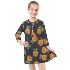 Pineapple Background Pineapple Pattern Kids  Quarter Sleeve Shirt Dress by pakminggu