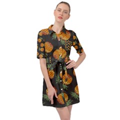 Pineapple Background Pineapple Pattern Belted Shirt Dress by pakminggu