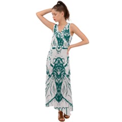 Green Insect Bee Illustration V-neck Chiffon Maxi Dress by pakminggu