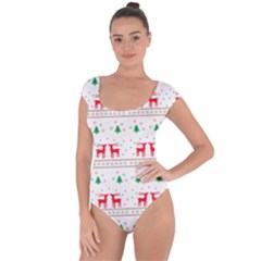 Red Green And Blue Christmas Themed Illustration Short Sleeve Leotard  by pakminggu