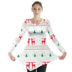 Red Green And Blue Christmas Themed Illustration Long Sleeve Tunic  by pakminggu