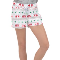 Red Green And Blue Christmas Themed Illustration Women s Velour Lounge Shorts by pakminggu