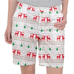 Red Green And Blue Christmas Themed Illustration Women s Pocket Shorts by pakminggu