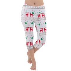 Red Green And Blue Christmas Themed Illustration Lightweight Velour Capri Yoga Leggings by pakminggu