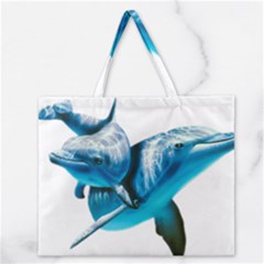 Two Dolphins Art Atlantic Dolphin Painting Animal Marine Mammal Zipper Large Tote Bag by pakminggu