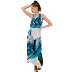 Two Dolphins Art Atlantic Dolphin Painting Animal Marine Mammal V-neck Chiffon Maxi Dress by pakminggu