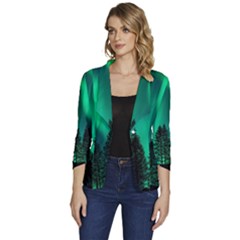 Aurora Northern Lights Phenomenon Atmosphere Sky Women s One-button 3/4 Sleeve Short Jacket by pakminggu