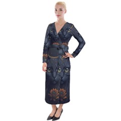 Art Cat Drawing Mammal Animal Feline Velvet Maxi Wrap Dress by pakminggu