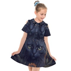 Art Cat Drawing Mammal Animal Feline Kids  Short Sleeve Shirt Dress by pakminggu