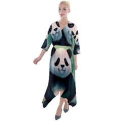 Animal Panda Forest Tree Natural Quarter Sleeve Wrap Front Maxi Dress by pakminggu