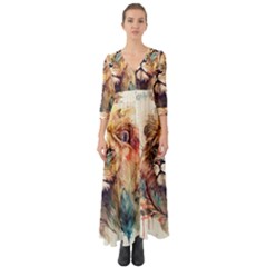 Lion Africa African Art Button Up Boho Maxi Dress by pakminggu