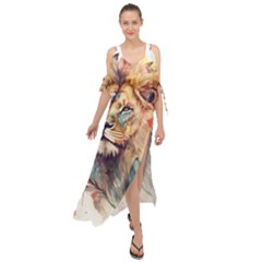 Lion Africa African Art Maxi Chiffon Cover Up Dress by pakminggu