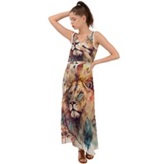 Lion Africa African Art V-neck Chiffon Maxi Dress by pakminggu