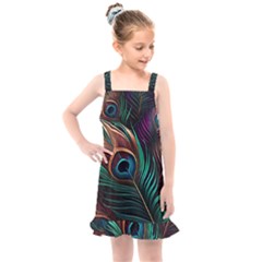 Peacock Feathers Nature Feather Pattern Kids  Overall Dress by pakminggu