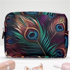 Peacock Feathers Nature Feather Pattern Make Up Pouch (medium) by pakminggu