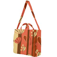 Amber Yellow Stripes Leaves Floral Square Shoulder Tote Bag by danenraven