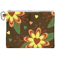 Floral Hearts Brown Green Retro Canvas Cosmetic Bag (xxl) by danenraven