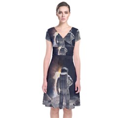 Astronaut Space Walk Short Sleeve Front Wrap Dress by danenraven