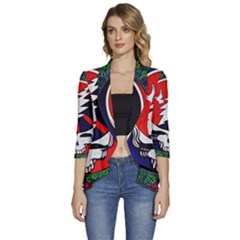 Grateful Dead Pattern Women s 3/4 Sleeve Ruffle Edge Open Front Jacket by Mog4mog4