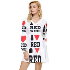 I Love Red Wine Tiered Long Sleeve Mini Dress by ilovewhateva