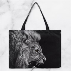 Roar Angry Male Lion Black Zipper Medium Tote Bag by Mog4mog4