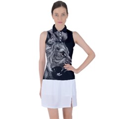 Roar Angry Male Lion Black Women s Sleeveless Polo Tee by Mog4mog4