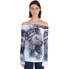 Lion King Head Off Shoulder Long Sleeve Top by Mog4mog4