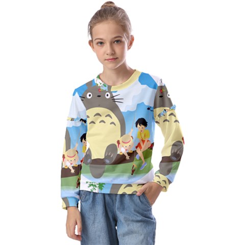 My Neighbor Totoro Totoro Kids  Long Sleeve Tee With Frill  by Mog4mog4