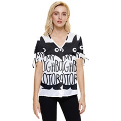 My Neighbor Totoro Black And White Bow Sleeve Button Up Top by Mog4mog4