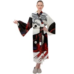 Yin And Yang Chinese Dragon Maxi Velvet Kimono by Mog4mog4