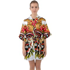 Bali Barong Mask Euclidean Vector Chiefs Face Half Sleeve Satin Kimono  by Mog4mog4